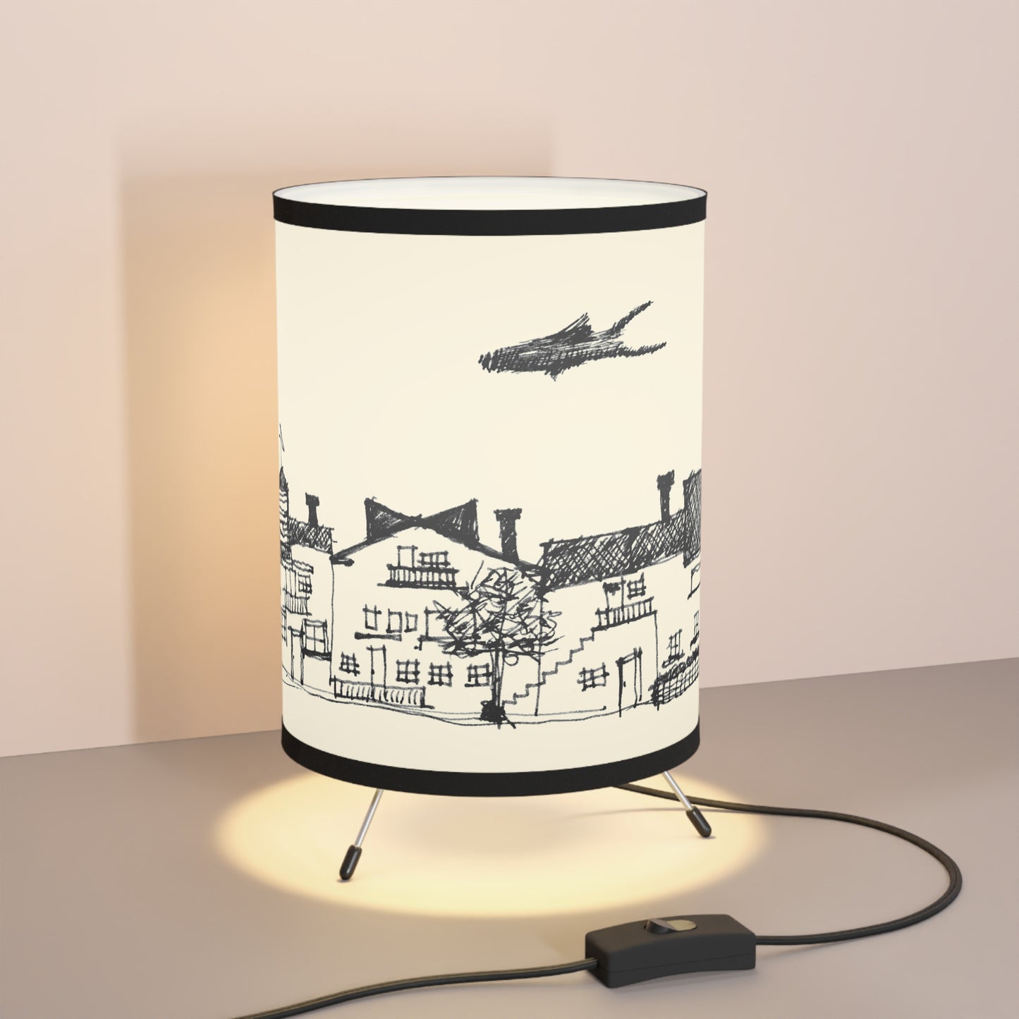 FISH VILLAGE - Tripod Lamp with High-Res Printed Shade, US\CA plug