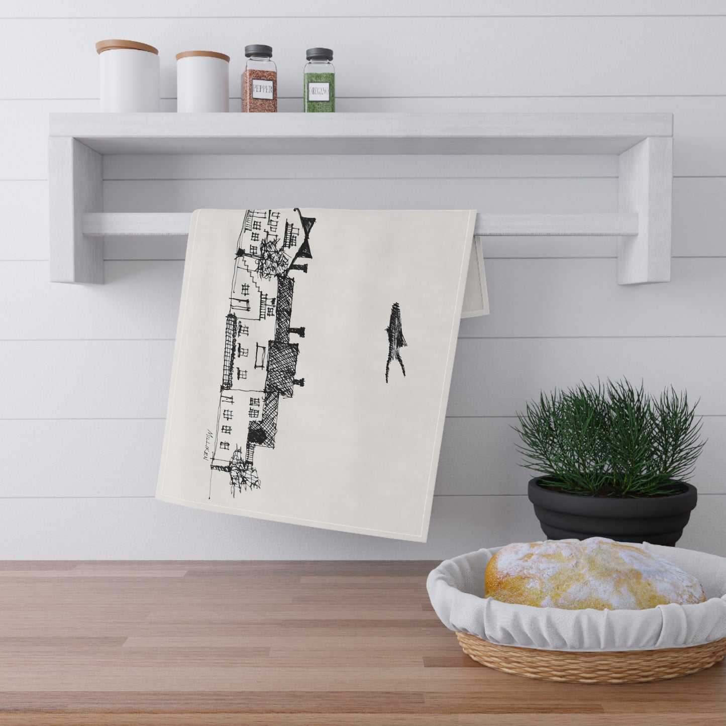 FISH VILLAGE - Tea Towel/Napkin (100% Cotton)