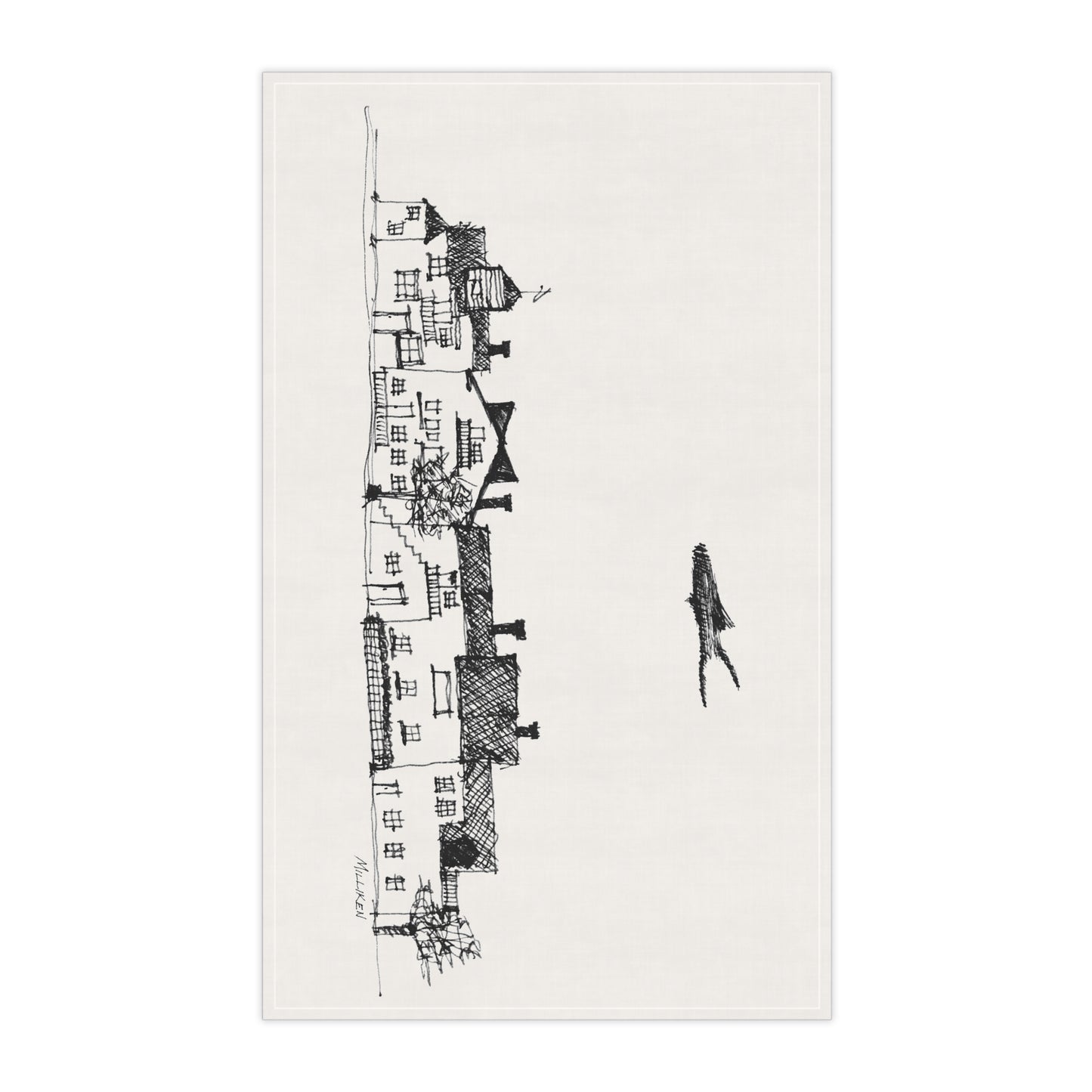 FISH VILLAGE - Tea Towel/Napkin (100% Cotton)